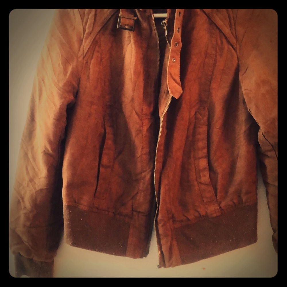 Brown/Tan Suede Zipper Up Mini Jacket